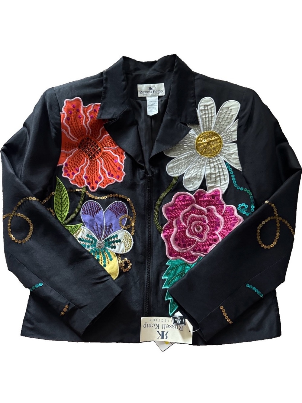 Russell Kemp Y2K Silk Jacket 6 NWT Beaded Floral Maximalist Art to Wear Vintage - Picture 13 of 16